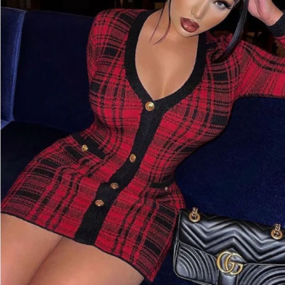 Plaid Mini Dress - Red/Black